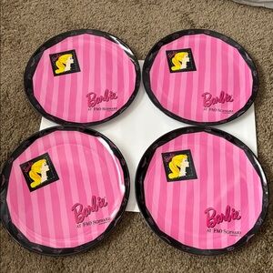 Barbie Pink and Black Striped Plate Collection—FAO Swartz 1995–Set of 4
